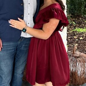 Entro Burgundy Ruffle Sleeve Dress